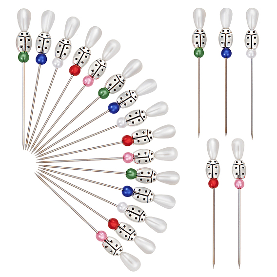 50 шт. 5 цвета булавки с железной головкой, портновская булавка для швейных поделок своими руками, с акриловой имитацией жемчуга и божьей коровкой из сплава в тибетском стиле