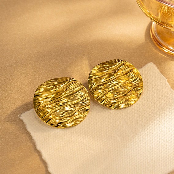 304 из нержавеющей стали серьги, кованая вода рябь плоская круглая