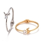 Clear Cubic Zirconia Rabbit Cuff Bangle, 304 Stainless Steel Hinged Open Bangle for Women, Ion Plating(IP)