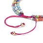 Adjustable Glass Bead Braided Beaded Bracelet, Multi-strand Bracelets, Alloy Enamel Flower Charm Bracelets for Women