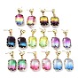 Heart & Rectangle Light Gold Brass Stud Earrings, Glass Drop Earrings