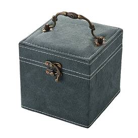 Velvet Jewelry Boxes, Portable Jewelry Storage Case, with Alloy Handle, for Ring Earrings Necklace, Square
