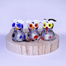 Handmade Lampwork Silver/Gold Foil 3D Owl Figurines, for Home Desktop Decoration