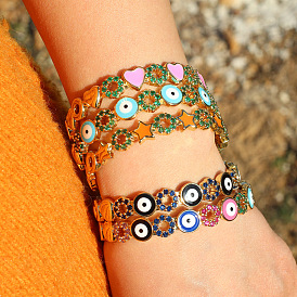 Colorful Zircon Oil Drop Bracelet with Flower, Heart, Star and Eye Charms