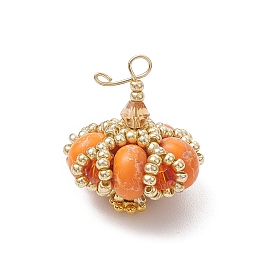 Подвески из стеклянного бисера ручной работы и синтетических окрашенных бусин императорской яшмы, хэллоуин тыквенные амулеты, оранжевый цвет