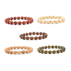 Natural Wood Round Beads Stretch Bracelet, Non-magnetic Synthetic Hematite Beads Energy Power Bracelet for Women