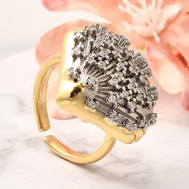 Латунные кольца из манжеты с прозрачным цирконием, кольца в форме ракушки для женщин