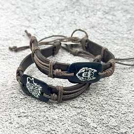 Плетеные браслеты из коровьей кожи и хлопкового шнура, браслеты из смоляных бусин для мужчин