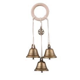 Iron Witch Bells for Door Knob Protection, Witch Wind Chimes Door Hanger, Alloy Star and Wood Ring for Home Decor