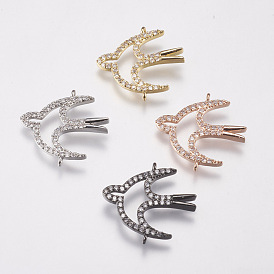 Brass Micro Pave Cubic Zirconia Links, Hollow Swallow