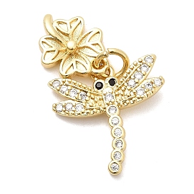 Латунные микро проложить кубического циркония подвески, стрекоза с цветочными подвесками, долговечный, стойки покрытие, без свинца и без кадмия, с целью перехода в кольце