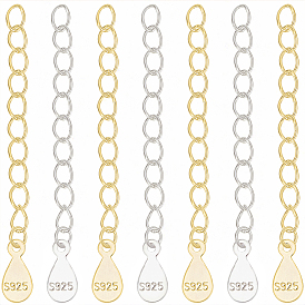 10 piezas 2 colores 925 extremo de plata esterlina con cadenas extensoras y dijes en forma de lágrima, con sello s925, 1 Paño de tela para pulir plata