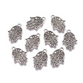 Tibetan Style Alloy Pendants, Cadmium Free & Lead Free, Hamsa Hand/Hand of Fatima/Hand of Miriam, 21x15x1.5mm, Hole: 2mm, about 1190pcs/1000g