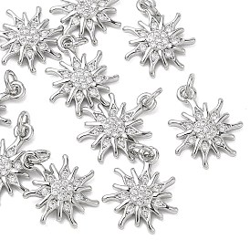 SHEGRACE Brass Clear Cubic Zirconia Pendants, Sun Charms, Cadmium Free & Lead Free & Nickel Free