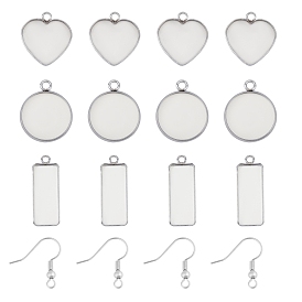 Diy 304 kits para hacer aretes de acero inoxidable, incluye ajustes de cabujón colgante, copas de bisel de borde liso y ganchos para pendientes