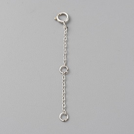 925 Sterling Silver Cable Chain Extender, End Chains with Spring Ring Clasps & Jump Rings, with 925 Stamp