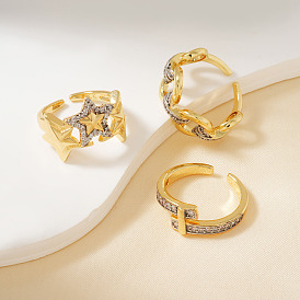 Элегантные геометрические латунные кольца-манжеты с микропаве из кубических цирконий для женщин, золотой и серебряный