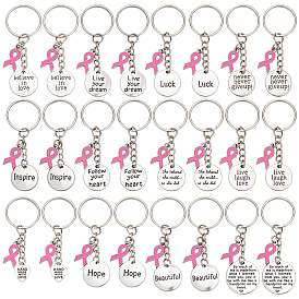 24шт 12 стильный брелок из сплава, с железными кольцами, Розовая лента осведомленности о раке молочной железы в октябре