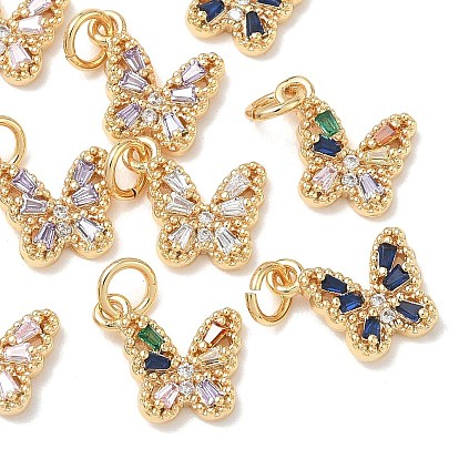SHEGRACE Brass Pave Clear Cubic Zirconia Pendants, Butterfly Charms, Cadmium Free & Nickel Free & Lead Free, Long-Lasting Plated