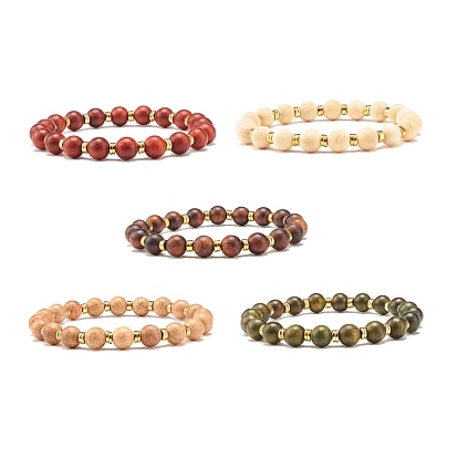 Natural Wood Round Beads Stretch Bracelet, Non-magnetic Synthetic Hematite Beads Energy Power Bracelet for Women