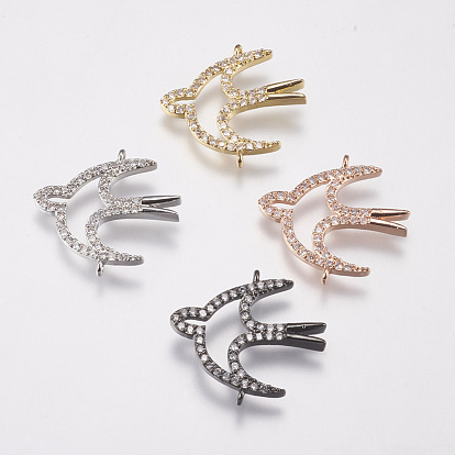 Brass Micro Pave Cubic Zirconia Links, Hollow Swallow
