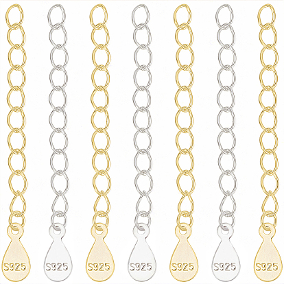 10 piezas 2 colores 925 extremo de plata esterlina con cadenas extensoras y dijes en forma de lágrima, con sello s925, 1 Paño de tela para pulir plata