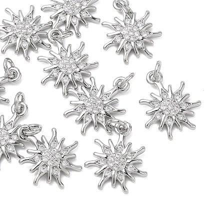 SHEGRACE Brass Clear Cubic Zirconia Pendants, Sun Charms, Cadmium Free & Lead Free & Nickel Free