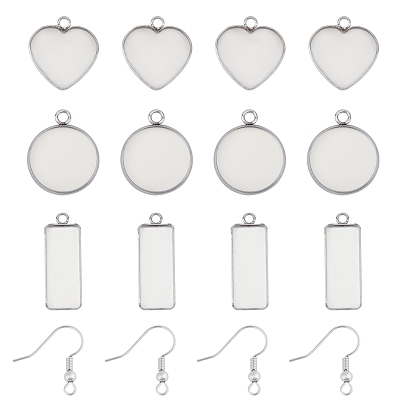 Diy 304 kits para hacer aretes de acero inoxidable, incluye ajustes de cabujón colgante, copas de bisel de borde liso y ganchos para pendientes