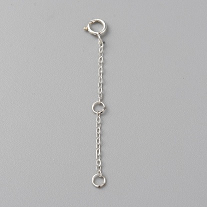 925 Sterling Silver Cable Chain Extender, End Chains with Spring Ring Clasps & Jump Rings, with 925 Stamp