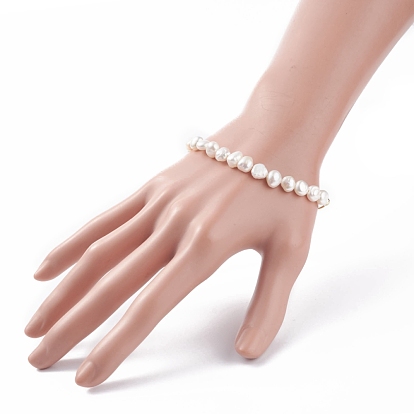 Bracelet en perles de perles naturelles avec chaînes de trombones en laiton pour femme, or