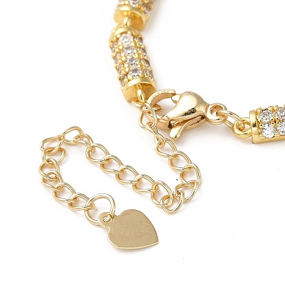 Clear Cubic Zirconia Column Link Chain Bracelet, Rack Plating Brass Jewelry for Women, Cadmium Free & Lead Free