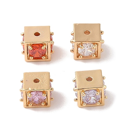 Латунные стеклянные бусины, квадратный, золотые