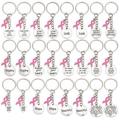 24шт 12 стильный брелок из сплава, с железными кольцами, Розовая лента осведомленности о раке молочной железы в октябре