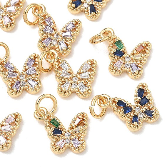 SHEGRACE Brass Pave Clear Cubic Zirconia Pendants, Butterfly Charms, Cadmium Free & Nickel Free & Lead Free, Long-Lasting Plated