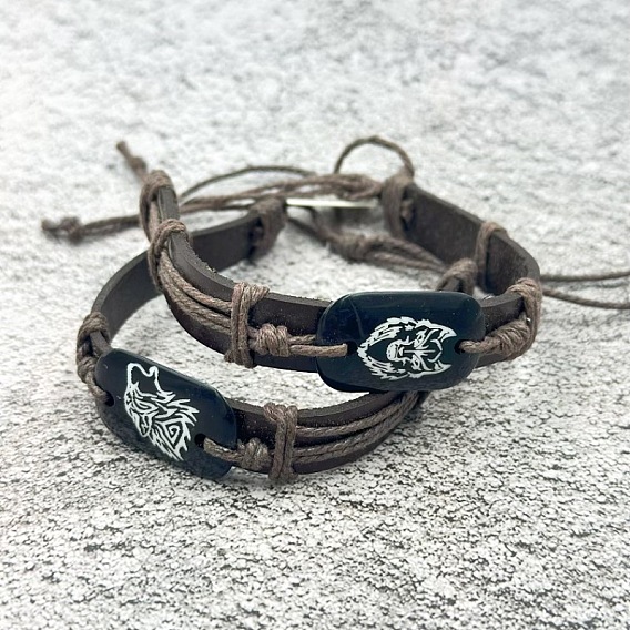 Плетеные браслеты из коровьей кожи и хлопкового шнура, браслеты из смоляных бусин для мужчин