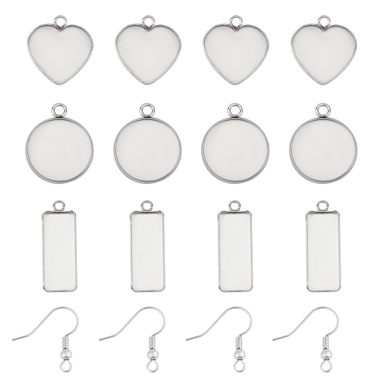 DIY 304 Stainless Steel Earring Making Kits, include Pendant Cabochon Settings, Plain Edge Bezel Cups & Earring Hooks