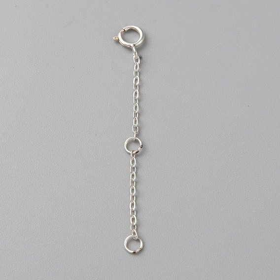 925 Sterling Silver Cable Chain Extender, End Chains with Spring Ring Clasps & Jump Rings, with 925 Stamp