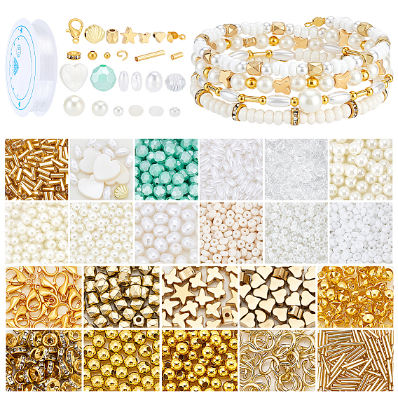 Наборы браслетов своими руками, в том числе застежки-лобстеры из сплава, Эластичная кристальная нить, железный шарик советы, Акриловые бусины, бисер, Латунные бусины, 304 кольца прыжок из нержавеющей стали