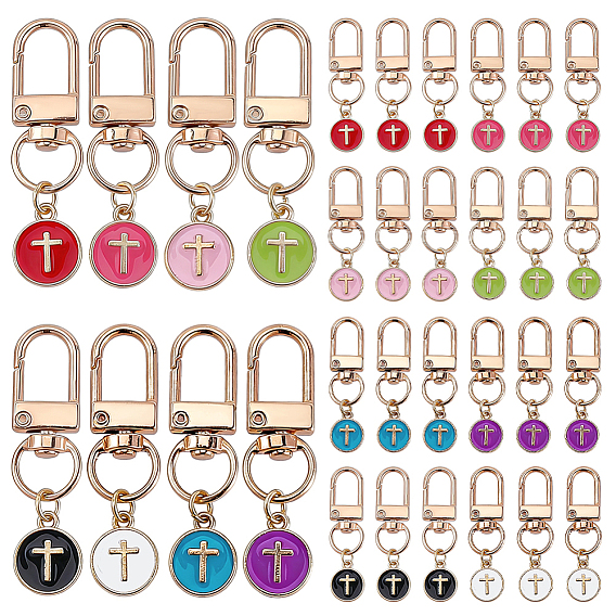 32 шт. 8 стили сплав эмалированный плоский круглый с подвеской-крестом, с поворотными застежками, золотой свет