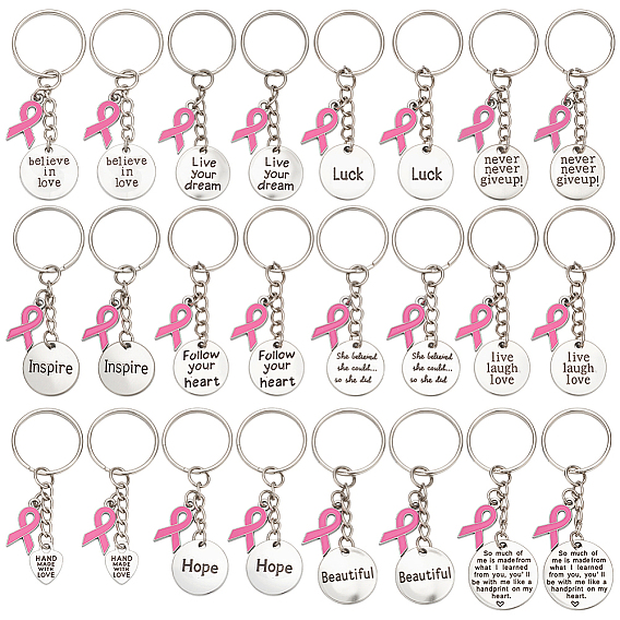 24шт 12 стильный брелок из сплава, с железными кольцами, Розовая лента осведомленности о раке молочной железы в октябре