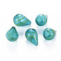 Transparent Handmade Blown Glass Globe Beads, Stripe Pattern, Teardrop