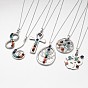 Platinum Plated Vintage Chakra Jewelry Brass Gemstone Pendant Necklaces, Mixed Style, with Cable Chains, 18 inch