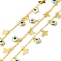Handmade Brass Curb Chains, with Butterfly & Glass Evil Eye Charm, Long-Lasting Plated, Soldered, with Spool, Golden