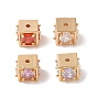 Латунные стеклянные бусины, квадратный, золотые
