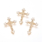 Brass Micro Pave Clear Cubic Zirconia Pendants, Long-Lasting Plated, Cross
