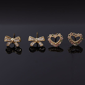 Chic Heart and Bowknot Earrings for Women, 18K Gold Plated Fashion Statement Jewelry