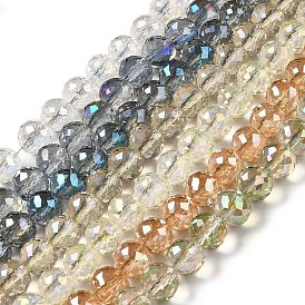 Faceted(128 Facets) Electroplated Glass Beads Strands, AB Color, Round