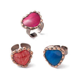 Anillo de puño abierto de corazón de ágata natural, joyería de latón de cobre rojo para mujer, sin plomo y cadmio