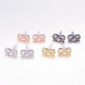 Brass Micro Pave Cubic Zirconia Stud Crawler Earrings, Climber Earrings,  Infinity