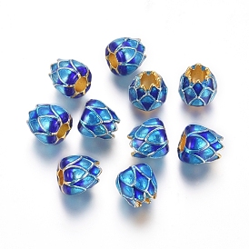  Golden Plated Alloy European Beads, Large Hole Beads, with Enamel, Lotus